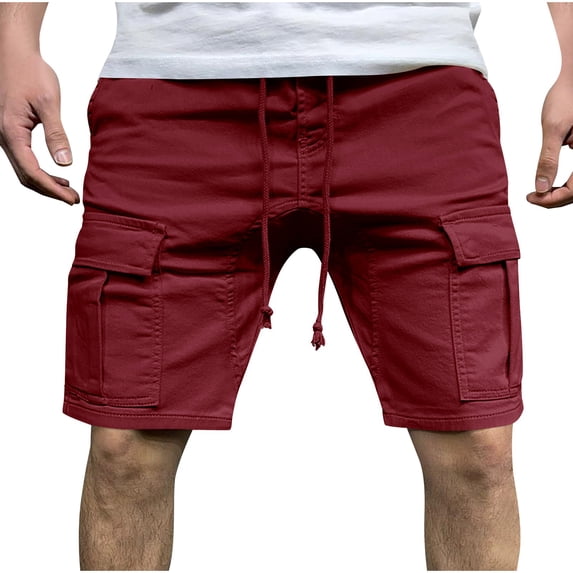 Akafmk Mens Cargo Shorts Solid Color Multi Pockets Casual Loose Versatile Shorts Pants M