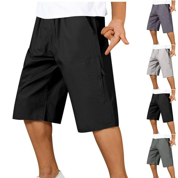 Akafmk Mens Cargo Shorts Solid Color Outdoor Heavy Duty Multi Pockets 7" Shorts Pants XXL