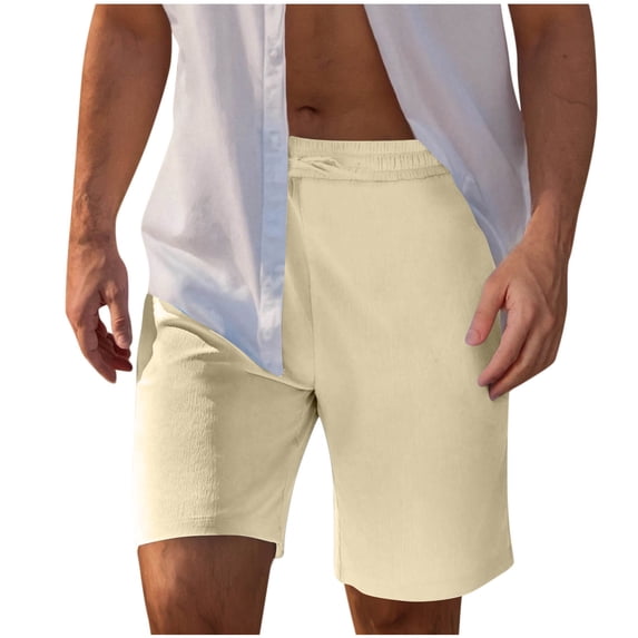 Akafmk Mens Linen Shorts Washed Wrinkle with Pockets Drawstring Elastic Waist Athletic Shorts Pants XXXL