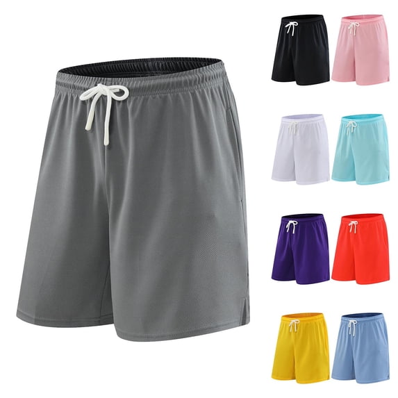 Akafmk Mens Mesh Shorts Solid Color Loose Running Gym Fashion Drawstring Waist Pockets Beach Shorts Pants L