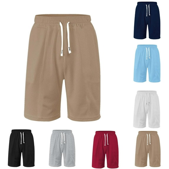 Akafmk Mens Oversized Waffles Knit Shorts Solid Color Casual Fashion Lace Up Waist Pockets Beach Shorts Pants M
