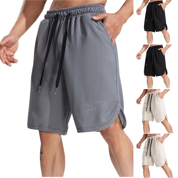 Akafmk Mens Waffles Knit Shorts Solid Color Lightweight Casual Shorts Pants L