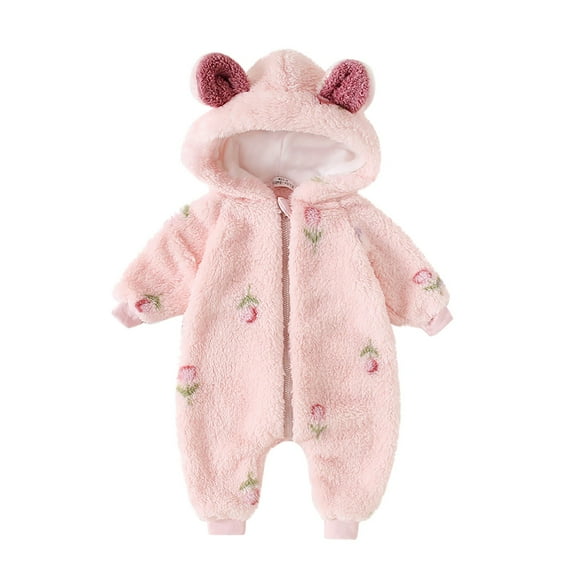 Akafmk Newborn Boys Infant Girls Bodysuits,Winter Fleece Warm Bodysuits,Long Sleeve Bodysuits Graphic Print Casual Onesie Outfits Hooded Romper Jumpsuit Toddler Boys Clothing 9-12 Months
