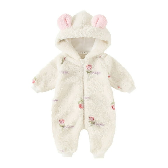 Akafmk Newborn Boys Infant Girls Bodysuits,Winter Fleece Warm Bodysuits,Long Sleeve Bodysuits Graphic Print Casual Onesie Outfits Hooded Romper Jumpsuit Toddler Boys Clothing 3-6 Months