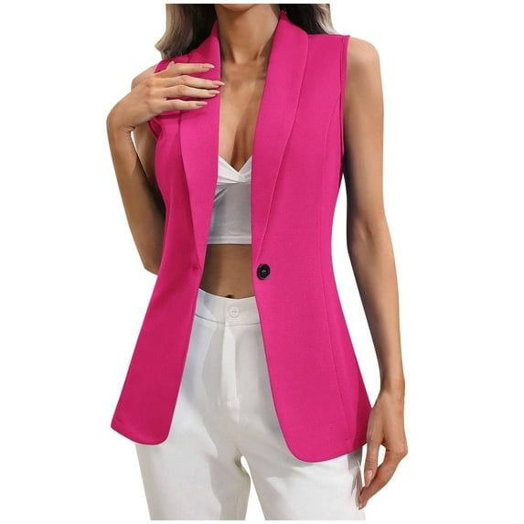 Akafmk Plus Size Blazer Vests for Women,Casual Sleeveless Open Front Dressy Business Jacket,Women's Loose Solid Color Casual-neck Button Hole Stripe Top Loose Fitting Vests Tops