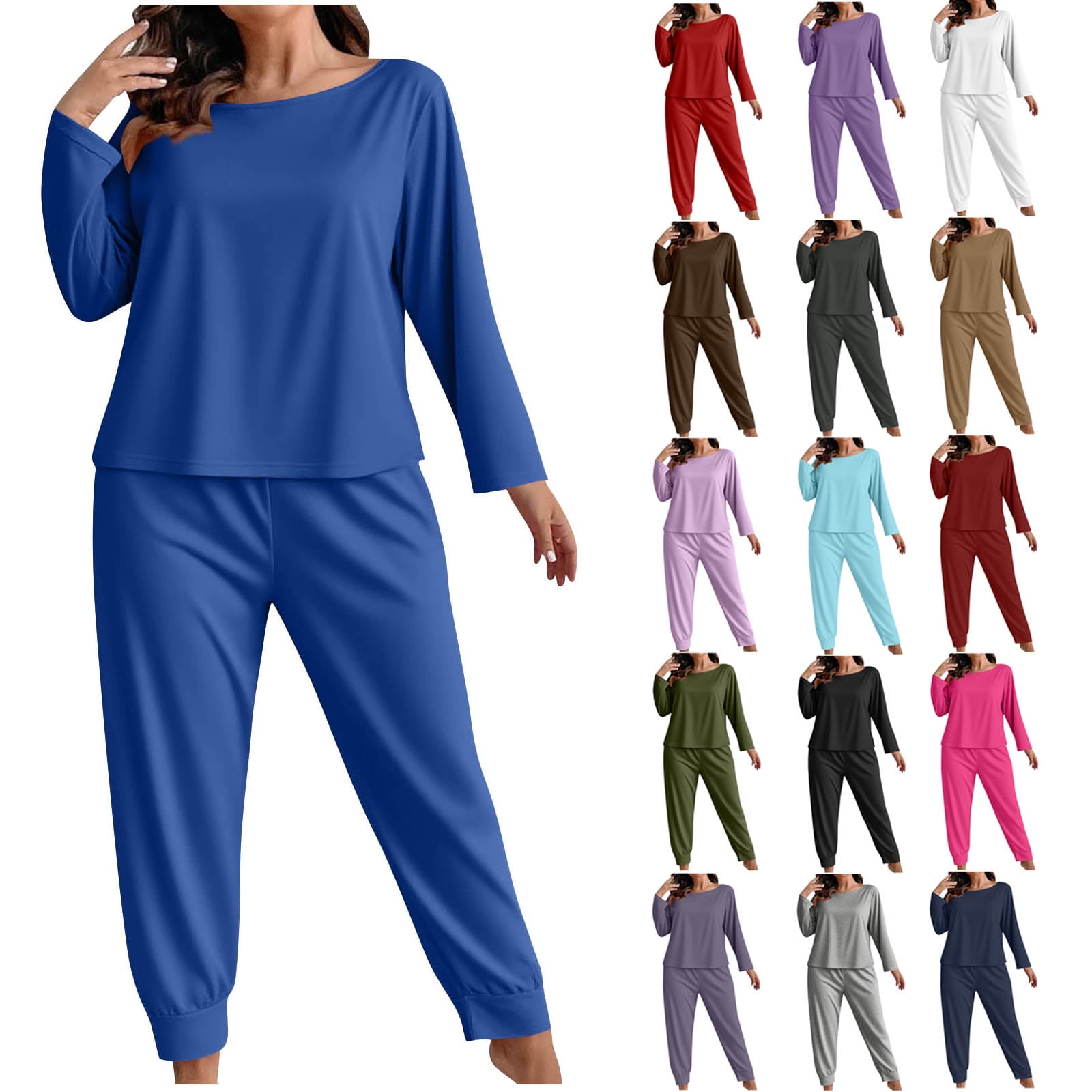 Akafmk Plus Size Pajama Sets for Women 2 Piece Long Sleeve Loungewear ...