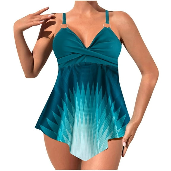 Akafmk Plus Size Tankini Swimsuits for Women Loose Fitting Floral Printed Swim Dress with Swim Brief Two Piece Bathing Suits Comfortable Athletic Swimwear, Sizes S-5XL