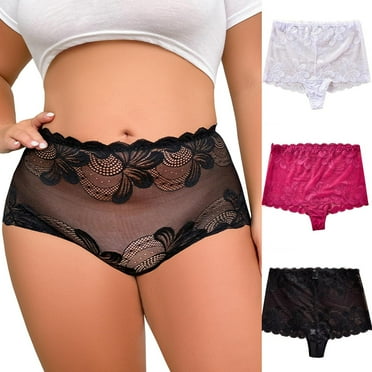 Akafmk Plus Size Underwear for Women High Waisted Lace Briefs Large Size Thong Skin-friendly Panties Comfortable Breathable Underwear Panties, Sizes XL-4XL