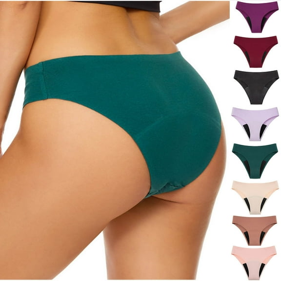 Akafmk Plus Size Underwear for Women Low Waisted Cotton Briefs Fashion Solid Color Periods Bikini Bottoms Menstruation Swimsuit Periods Briefs Comfortable Breathable Underwear Panties, Sizes XS-4XL