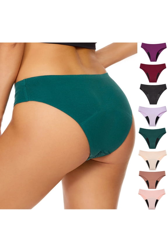 Plus Size Underwear for Women Low Waisted Cotton Briefs Fashion Solid Color Periods Bikini Bottoms Menstruation Swimsuit Periods Briefs Comfortable Breathable Underwear Panties, Sizes XS-4XL