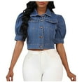 thumbnail image 1 of Akafmk Plus Size Womens Jean Jackets,Oversized Denim Jackets,Fashion Women Casual Button Solid Short Sleeve Jacket Coat Loose Fitting Cardigan Denim Coat, 1 of 5