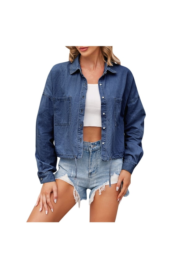 Plus Size Womens Jean Jackets,Oversized Denim Jackets,Women's Fashion Color Lapel Look Slimmer Sleeve Denim Jacket Loose Fitting Cardigan Denim Coat
