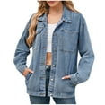 thumbnail image 1 of Akafmk Plus Size Womens Jean Jackets,Oversized Denim Jackets,Women's Fashion Color Lapel Look Slimmer Sleeve Denim Jacket Loose Fitting Cardigan Denim Coat, 1 of 4