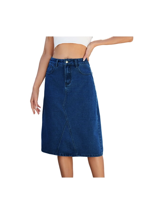 Plus Size Womens Jean Skirts,Womens Denim Skirts,Solid Color High Waisted Straight Skirts Loose Fitting Vacation Beach Knee Length Skirts