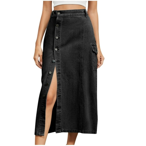 Akafmk Plus Size Womens Jean Skirts,Womens Denim Skirts,Solid Color High Waisted Straight Skirts Loose Fitting Vacation Beach Long Skirts