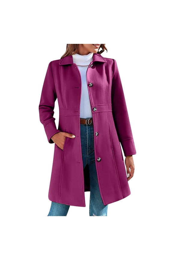 Plus Size Womens Peacoats,Winter Wool Coats,Women's Solid Color Elegant Breasted Long Sleeved Lapel Winter Coat Pea Woolen Coat Jacket Loose Trench Coat