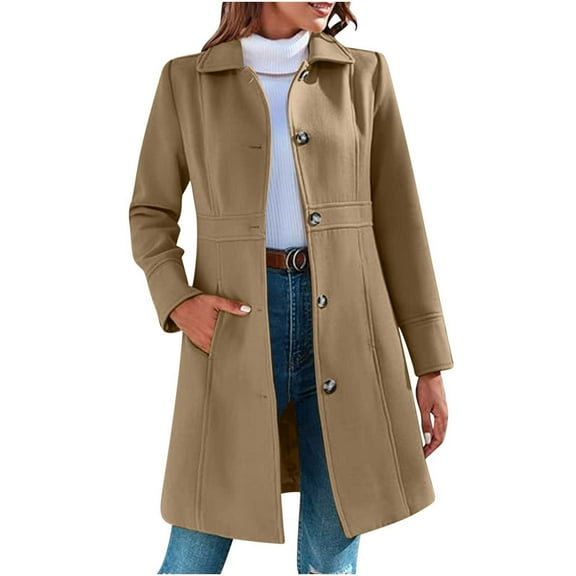 Akafmk Plus Size Womens Peacoats,Winter Wool Coats,Women's Solid Color Elegant Breasted Long Sleeved Lapel Winter Coat Pea Woolen Coat Jacket Loose Trench Coat