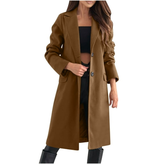 Akafmk Plus Size Womens Peacoats,Winter Wool Coats,Women's Solid Color Lapel Zipper Woolen Cardigan Long Sleeved Top Jacket Loose Trench Coat
