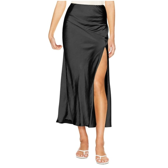 Akafmk Plus Size Womens Silk Satin Skirts,Womens Casual Skirts,Solid Color High Waisted Slip Skirts Slim Fittness Hip Bodycon Skirt Cocktail Party Knee Length Skirts