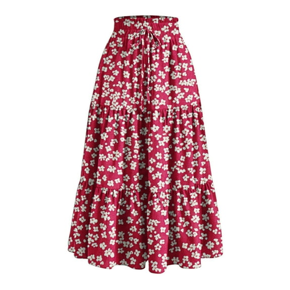 Akafmk Plus Size Womens Skirts,Long Skirts for Women Maxi Boho Skirt,Floral Print High Waisted Pleated Skirts Loose Fitting Vacation Beach Long Skirts