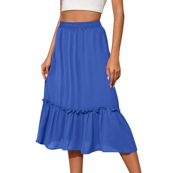 Akafmk Plus Size Womens Skirts,Long Skirts for Women Maxi Boho Skirt,Solid Color Elastic High Waist Tiered Skirts Loose Fitting Vacation Beach Long Skirts