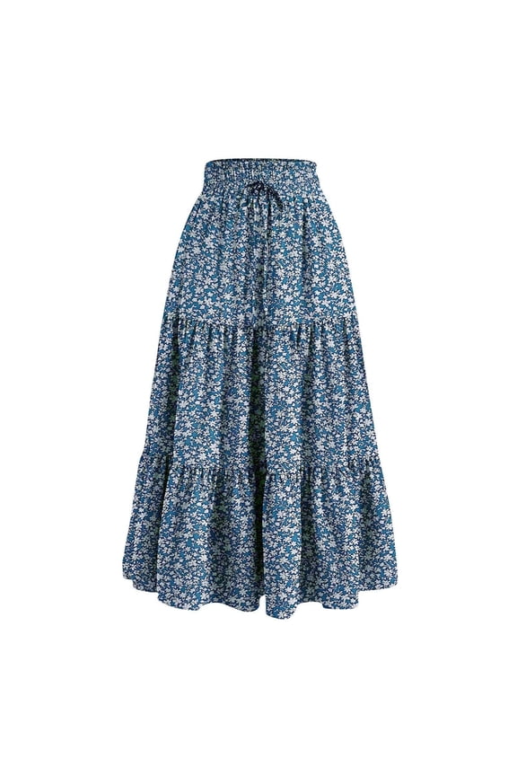 Plus Size Womens Skirts,Long Skirts for Women Maxi Boho Skirt,Floral Print High Waisted Tiered Skirts Loose Fitting Vacation Beach Long Skirts