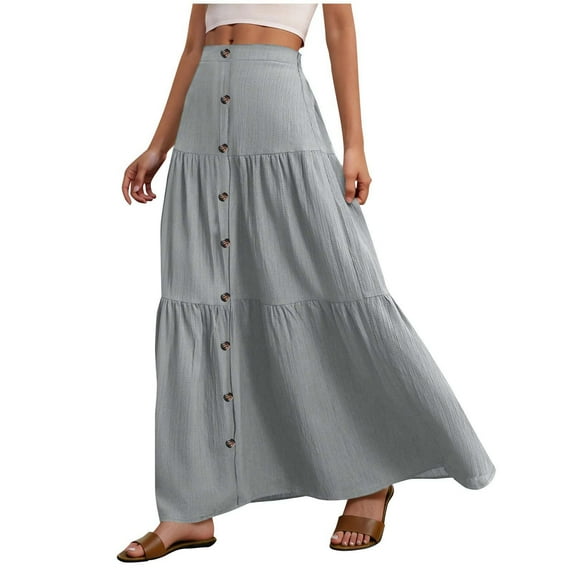 Akafmk Plus Size Womens Skirts,Long Skirts for Women Maxi Boho Skirt,Solid Color High Waisted Tiered Skirts Loose Fitting Vacation Beach Long Skirts