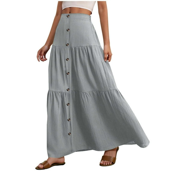 Akafmk Plus Size Womens Skirts,Long Skirts for Women Maxi Boho Skirt,Solid Color High Waisted Tiered Skirts Loose Fitting Vacation Beach Long Skirts