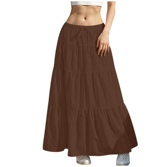Akafmk Plus Size Womens Skirts,Long Skirts for Women Maxi Boho Skirt,Solid Color High Waisted Tiered Skirts Loose Fitting Vacation Beach Long Skirts