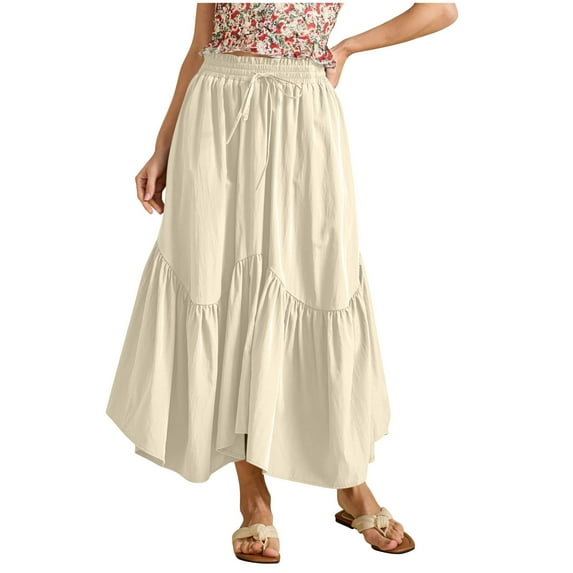 Akafmk Plus Size Womens Skirts,Long Skirts for Women Maxi Boho Skirt,Solid Color High Waisted Tiered Skirts Loose Fitting Vacation Beach Long Skirts