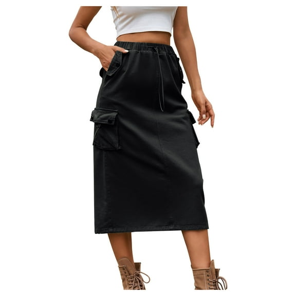 Akafmk Plus Size Womens Skirts,Summer Womens Casual Cargo Skirts,Solid Color High Waisted Straight Skirts Loose Fitting Vacation Beach Long Skirts