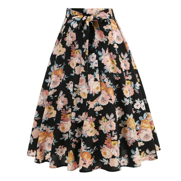 Akafmk Plus Size Womens Skirts,Summer Womens Casual Skirts,Floral Print High Waisted A-Line Skirts Loose Fitting Vacation Beach Long Skirts