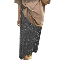 Akafmk Plus Size Womens Skirts,Summer Womens Casual Skirts,Solid Color Elastic High Waist A-Line Skirts Loose Fitting Vacation Beach Long Skirts