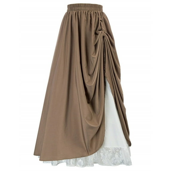 Akafmk Plus Size Womens Skirts,Summer Womens Casual Skirts,Solid Color Elastic High Waist Asymmetrical Skirts Loose Fitting Vacation Beach Long Skirts