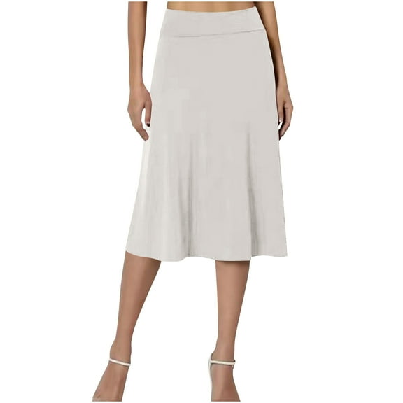 Akafmk Plus Size Womens Skirts,Summer Womens Casual Skirts,Solid Color High Waisted A-Line Skirts Loose Fitting Vacation Beach Knee Length Skirts