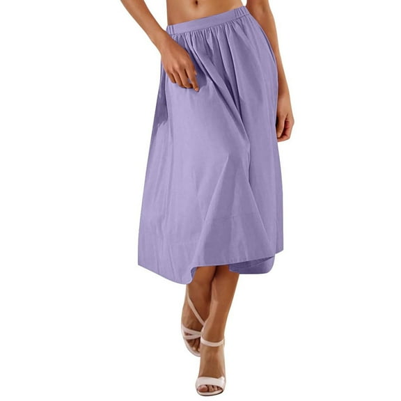 Akafmk Plus Size Womens Skirts,Summer Womens Casual Skirts,Solid Color High Waisted A-Line Skirts Loose Fitting Vacation Beach Long Skirts