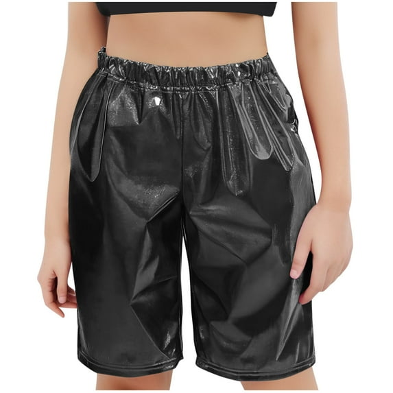 Akafmk Shiny Straight Shorts,Summer Loose Performance Capris,Stylish Casual Play Bottoms (Toddler Girl's or Girl's),Sizes 3-16 Years