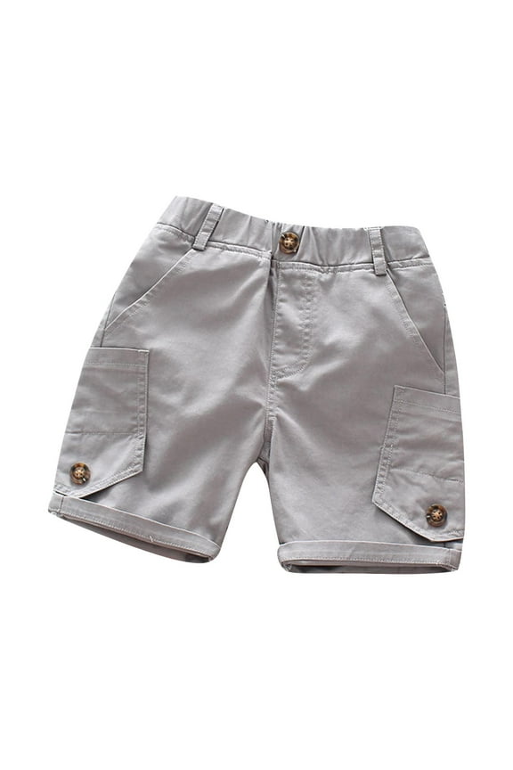 Solid Color Cargo Shorts,Elastic Waist Casual Comfortable Bottoms with Pockets (Toddler Boy's or Boy's),Sizes 1-8 Years