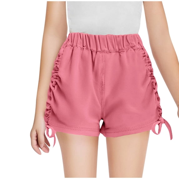 Akafmk Solid Color Pleated Shorts,Summer Thin Drawstring Athletic Hot Pants,Casual Outdoor Play Bottoms (Toddler Girl's or Girl's),Sizes 1-10 Years