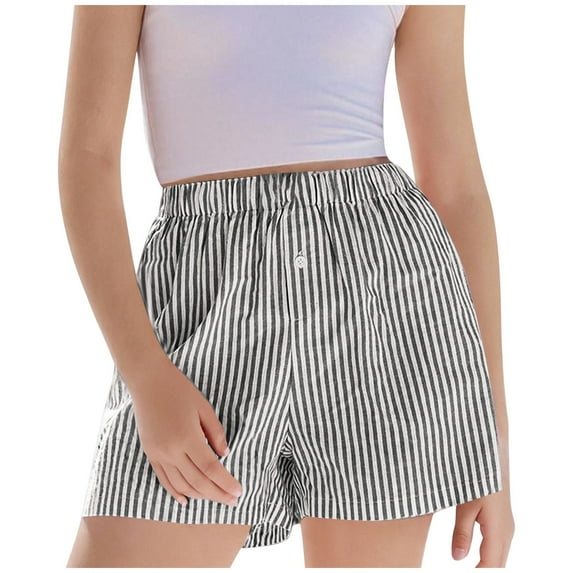 Akafmk Striped Linen Athletic Shorts,Summer Elastic Waist Bottoms with Pockets,Casual Outdoor Playwear (Toddler Girl's or Girl's),Sizes 3-13 Years