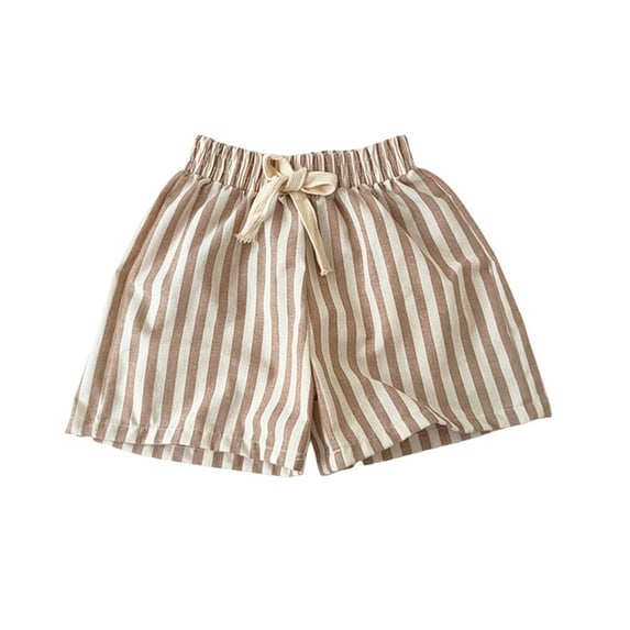 Akafmk Striped Linen Shorts,Summer Drawstring Elastic Waist Bottoms,Casual Athletic Playwear (Toddler Girl's or Girl's),Sizes 2-10 Years