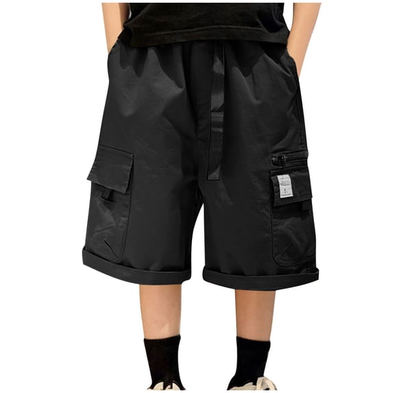 Akafmk Summer Cargo Capris with Big Pockets,Loose Comfortable Casual Play Pants (Toddler Boy's or Boy's),Sizes 5-16 Years