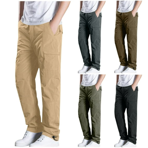 Akafmk Summer Cargo Pants for Men Lightweight Quick Dry Hiking Pants Stretch Relaxed Work Pants Fishing Camping Long Pants Outdoor Trousers with Multiple Pockets Beige 3XL