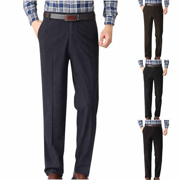 Akafmk Summer Dress Pants for Men Business Large Size Loose Fitting Straight Leg Work Pants Straight-Leg Flat Front Suit Trousers Blue 4XL