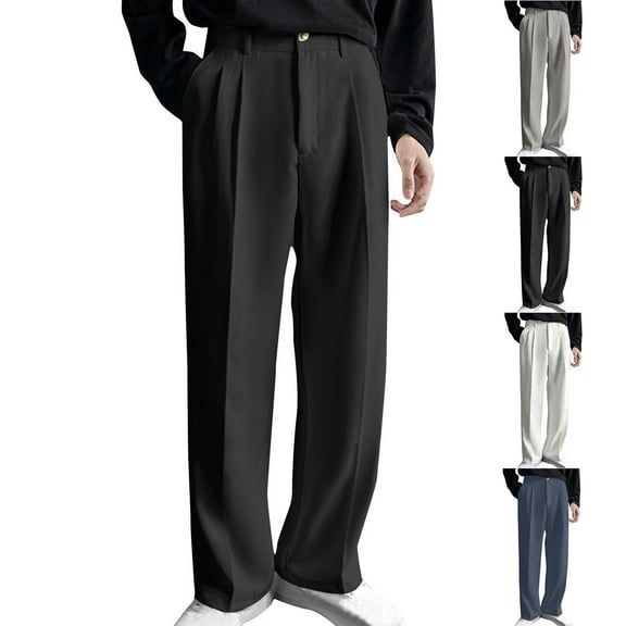 Akafmk Summer Dress Pants for Men Business Large Size Loose Fitting Straight Leg Work Pants Straight-Leg Flat Front Suit Trousers Gray 4XL