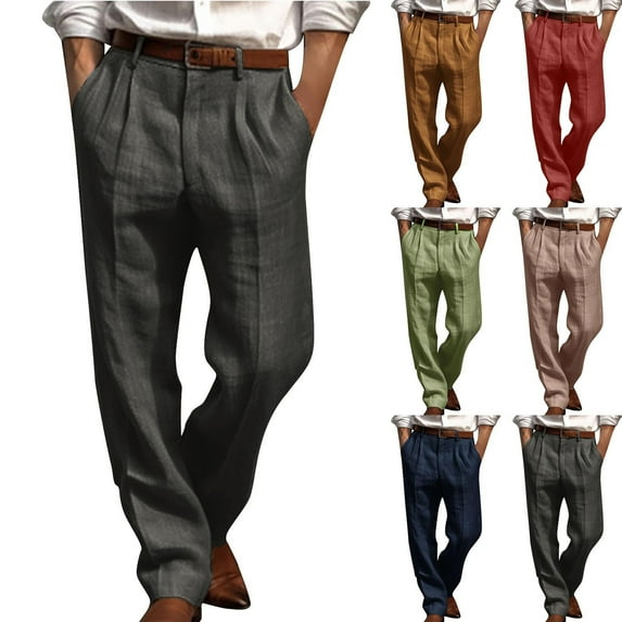 Akafmk Summer Dress Pants for Men Business Large Size Loose Fitting Straight Leg Work Pants Straight-Leg Flat Front Suit Trousers Red 3XL