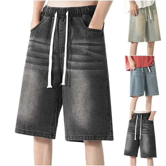 Akafmk Summer Jeans Shorts for Men Plus Size Casual Solid Color Loose Fitting Denim Shorts, Sizes L-3XL