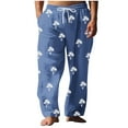 thumbnail image 1 of Akafmk Summer Men's Cotton Linen Pants Casual Lightweight Wide-Leg Pants Loose Fitting Solid Color Elastic Waist Yoga Beach Trousers Pants Blue XL, 1 of 5