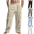 thumbnail image 1 of Akafmk Summer Men's Cotton Linen Pants Casual Lightweight Wide-Leg Pants Loose Fitting Solid Color Elastic Waist Yoga Beach Trousers Pants Gray L, 1 of 4