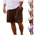 thumbnail image 1 of Akafmk Summer Mens Shorts Cotton Linen Casual Solid Color Shorts Loose Fitting Lightweight Elastic Waist Beach Shorts, Sizes S-5XL, 1 of 5